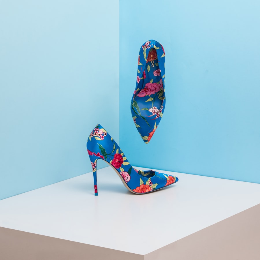 Blue floral stiletto heels