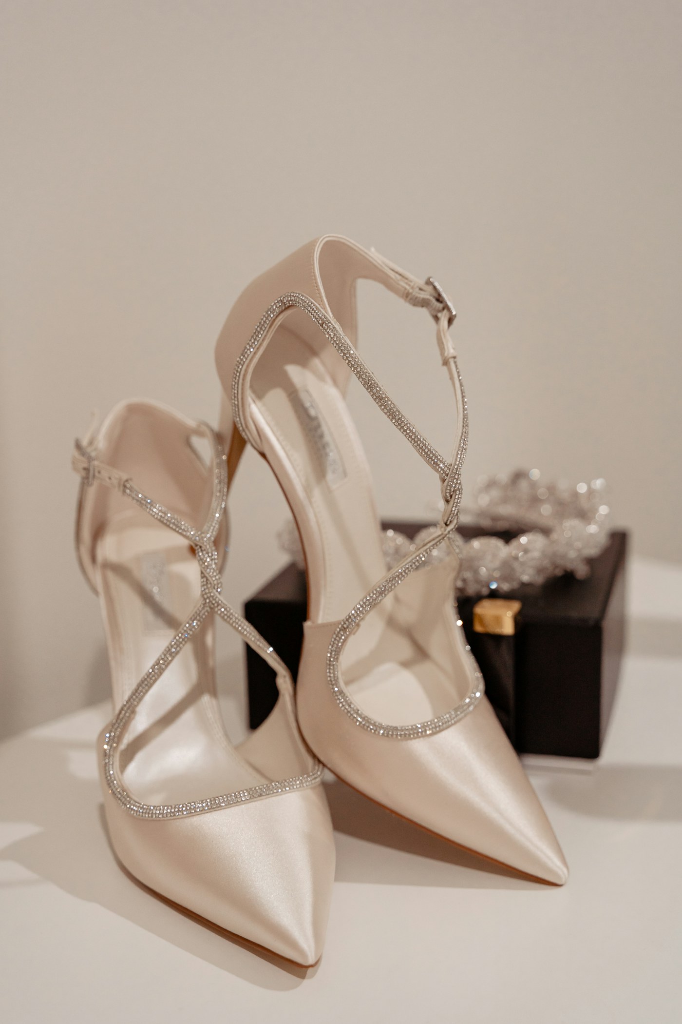 Champagne Crystal Strap Heels, women's shoes