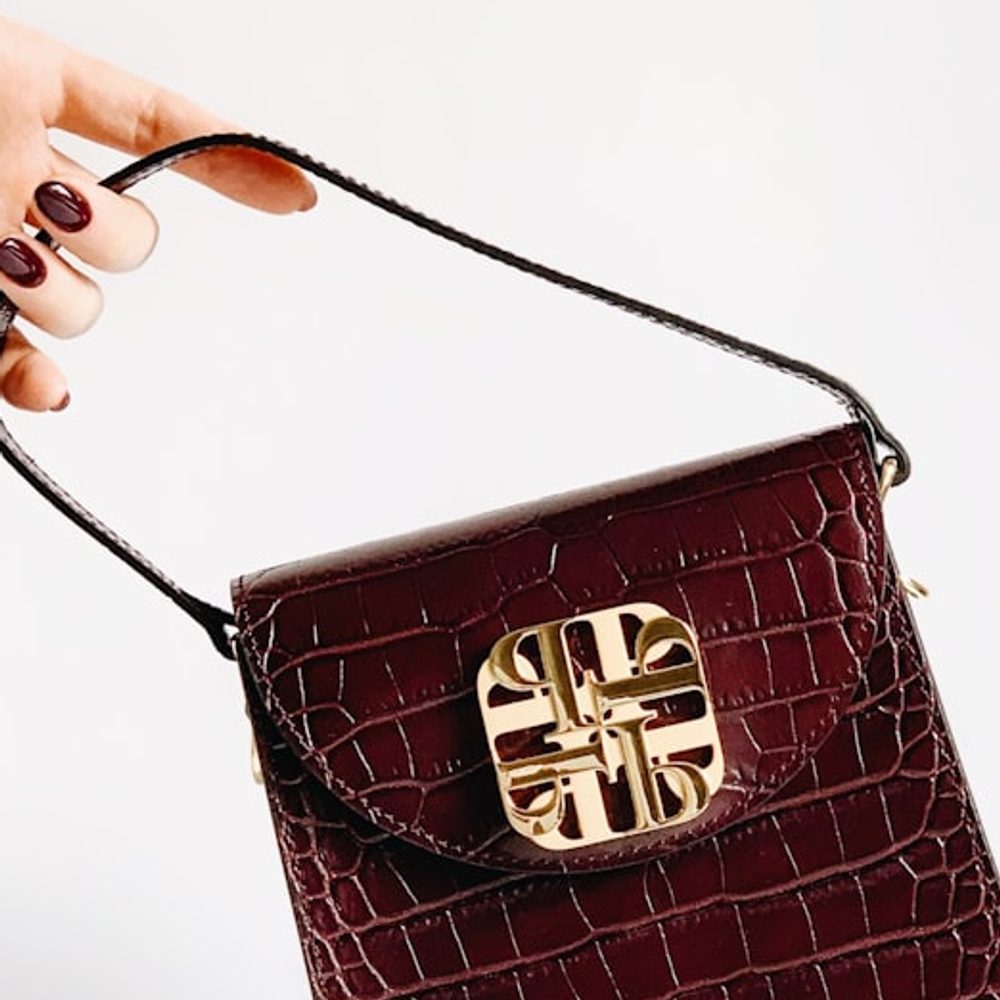 Burgundy Croc Shoulder Bag, detail view 2