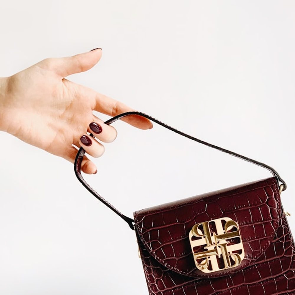 Burgundy Croc Shoulder Bag, detail view 3