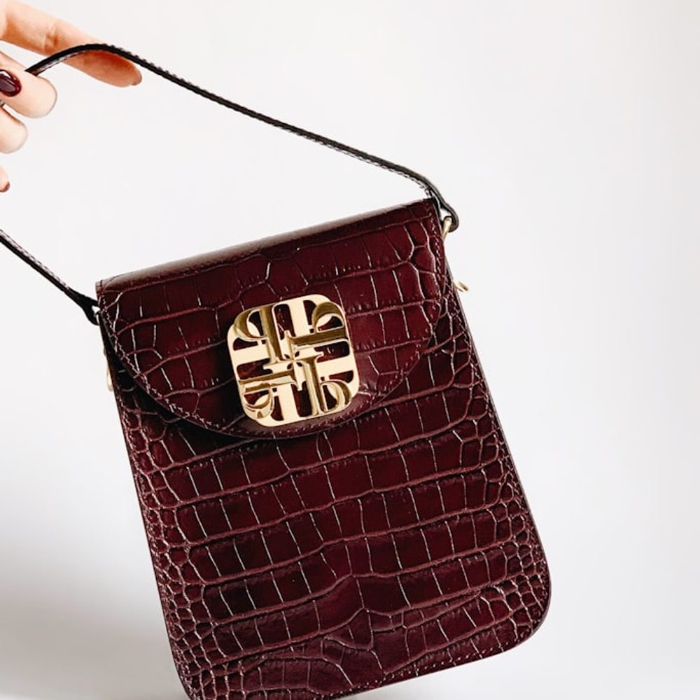 Burgundy Croc Shoulder Bag, detail view 4