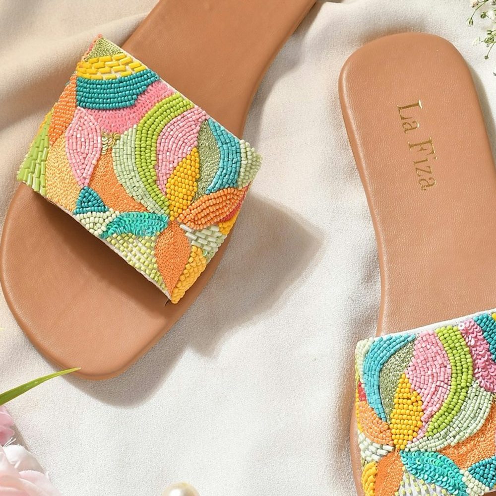 Embroidered Slide Sandals, detail view 2