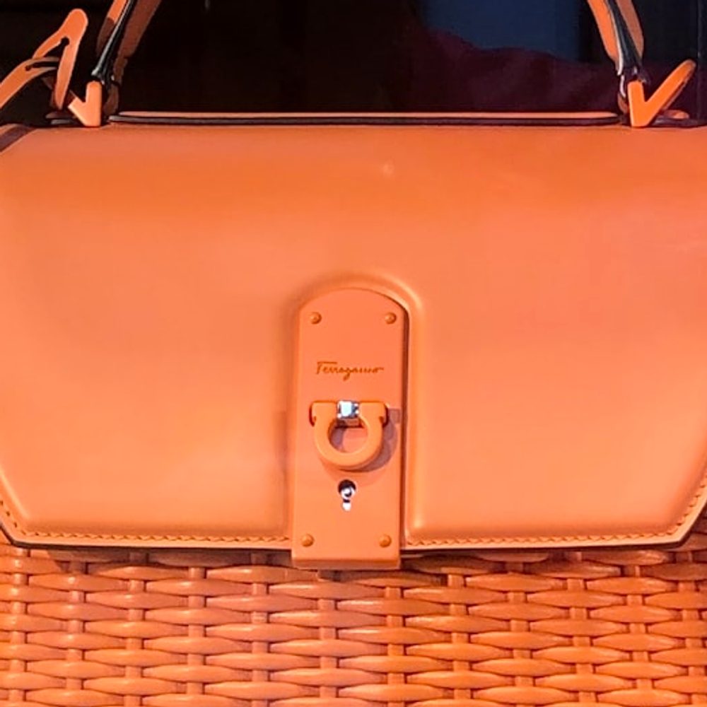 Orange Wicker Handbag, detail view 2