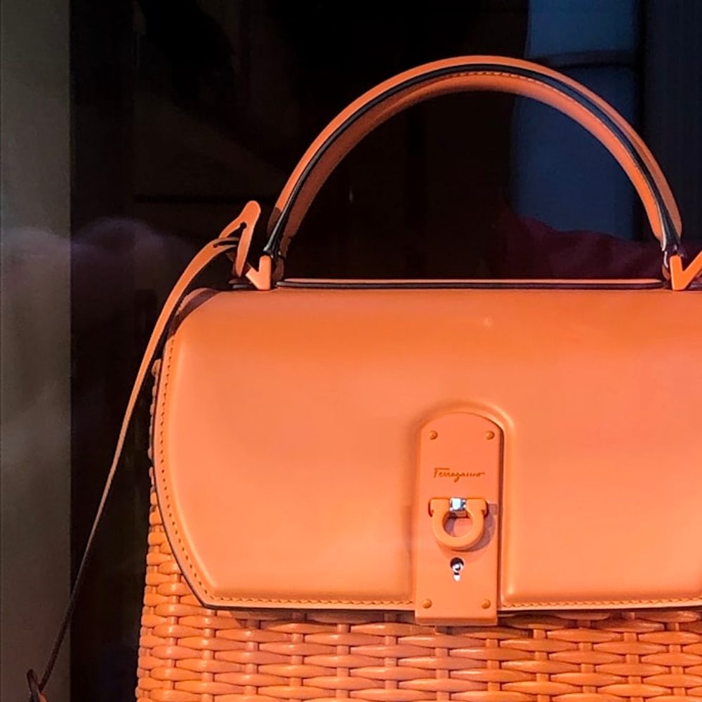 Orange Wicker Handbag, detail view 3