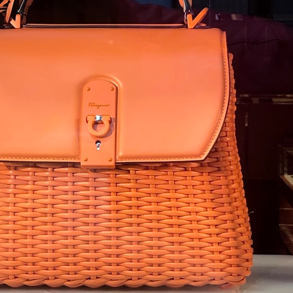Orange Wicker Handbag, detail view 4